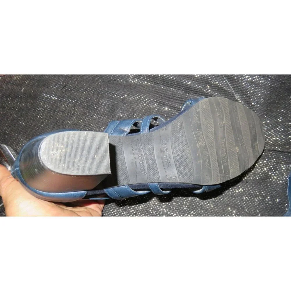 BOGO Easy Street Navy Faux Vegan Leather Caged Heeled Sandals sz 9.5 Super flex